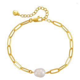 Charm Bracelets ALLME Hip Hop 18K Real Gold Plated Brass Baroque Freshwater Pearl Hollow Link Chain For Women Birthday Gift