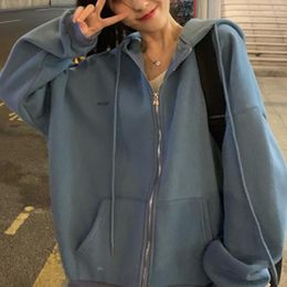 Women's Jackets Women Zip Up Hoodies Y2K Casual Oversized Hooded Korean Style Long Sleeve Loose Coats Girls Acket Large Tops