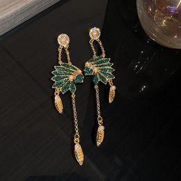 Dangle Earrings Crystal Tassel Green For Women Ethic Long Exaggerated Pendientes Gift Jwellery