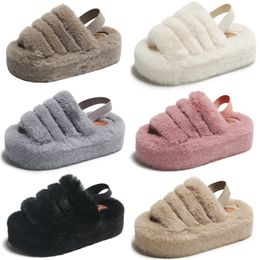 2023 Home plush flat platform cotton slippers women white black gray khaki beige elastic band casual color6