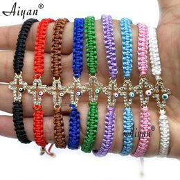 Bangle 12Pieces Religions Cross With Eyes Hand-Woven Bracelet For Men And Women To Given As Gifts Or For Prayer Many Colours 230824