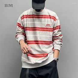 Men's Hoodies Korean Fashion Streetwear Hip Hop Striped O-Neck Sweatshirt Men Clothing American Oversize Pullover Harajuku Casual Sport Tops