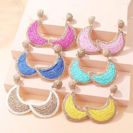 Dangle Earrings Bohemia Summer Beach Round Raffia For Women Exaggerated Handmade Hit Color Flower Moon Heart Drop Gift