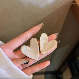 Stud Earrings Korean Green White Drip Oil Love For Women Big Heart-Shaped Simple Daily Life Earring Girl Cute Jewellery