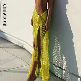 Two Piece Dress BoozRey Summer Maxi Women Skirts Bandage Sexy Beach Hollow Out High Waist White Y2K Knitted Long Bodycon Skirt Pencil Boho 230823