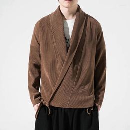 Men's Jackets Japanese Kimono Cardigan Jacket Fashion Wool Knitted V-neck Coat Oriental Asian Casual Top