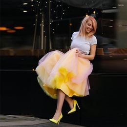 Skirts Tutu Elastic Waist Girls Birthday Skirt Yellow And Pink Tulle Puffy Saias For Lady Wedding Guest Prom Party Formal Wear