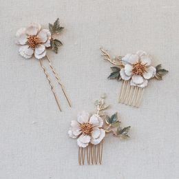 Hair Clips Gold Color Headpieces Flower Leaf Combs Pins Bridesmaids Brides Hairpins For Women Wedding Accessories Bridal Jewelry