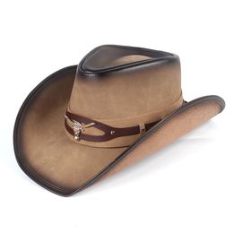 Sboy Hats Classical Unisex Leather Cowboy Hat Men Western For Dad Gentleman Lady Sombrero Hombre Jazz Caps Good Package 722