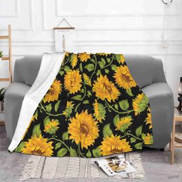 Blankets Sunflower Flannel Blanket Plant Floral Print Comfortable Soft Warm Throw Blankets for Sofa Chair Bed Office Travelling Camping R230824