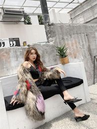 Women's Fur Imported Phnom Penh Hair Woven Coat Mid Length Full Sleeve Jackets Contrast Knitted Long Casual Clothing