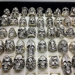 Men's Fashion 50pcs Lots Top Mix Style Big Size Skull Carved Biker Silver Plated Rings Jewellery Skeleton Ring2649