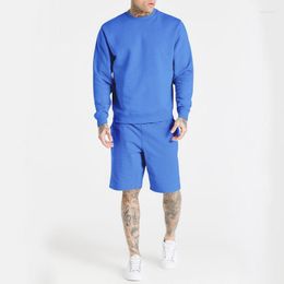 Men's Tracksuits High Quality Solid Color Crew Neck Short Sleeve T-shirt Sports Shorts 2/pc Spring/Autumn Street Wear Jogging Tracksuit