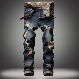 Men's Jeans Brand Denim Designer Hole High Quality Ripped For Men Size 28-42 2021 Autumn Winter Plus Velvet HIPHOP Punk Stree312c
