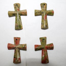 Pendant Necklaces Wholesale High Quality Natural Unakite Stone Quartz Crystal Cross For DIY Jewellery Making Charm Necklace 4PCS