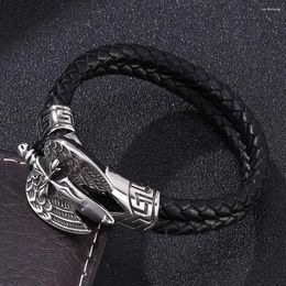 Charm Bracelets Leather Rope Bracelet Cross Men's Woven Feather Wing Jewelry