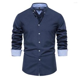 Men's Casual Shirts Autumn Long Sleeve Oxford 70% Cotton Solid Colour Social For Men Designer Clothes Turn-down Collar Blouse