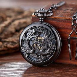 Wristwatches Retro Chinoiserie Style Dragon And Phoenix Playing With Pearl Men's Automatic Mechanical Pocket Watch Fashion Gift