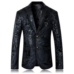 YUSHU Mens 2020 New Arrival Floral Blazer Men Wedding Prom Dress Blazers Plus Size 5XL Black Suit Jacket Men206q