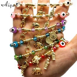 Bangle 12 Pieces Flat Eyes Hanging San Jude Virgin Mary San Benedict Elephant Horseshoes A Stretch String Bracelet As A Gift For Pray 230824