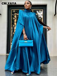 Basic Casual Dresses CM.YAYA Elegant Women Satin Maxi Long Dresses Loose Robe Longue Mousseline Femme Streetwear Big Swing Dress Vestidos 230824