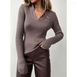 Women's Sweaters K POLO Neck Knitted Sweater 2023 Women Autumn Winter Temperament Commuter Elastic Slim Fit Pit Striped Bottom