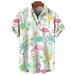 Men's Casual Shirts Hawaiian Shirt For Men Flamingo Pattern Summer Short Sleeve Clothing Oversized Streetwear Button Lapel Tops Beach Travel