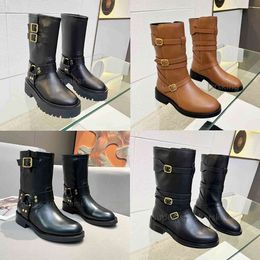 Botas femininas volumosas rendas até botas de couro cowboy mocassins inverno rendas fivela plataforma botas deserto cavaleiro botas tamanho 35-41 com caixa