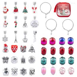 Charm Bracelets 2023 Christmas Snowman Elk Snowflake Ornament DIY Colorful Crystal Children Bracelet Gift Set Jewelry