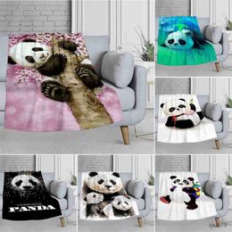 Blankets Cute Panda Baby Printed Blanket Soft Fluffy Throw Blankets Flannel Warm Thin Quilt for Sofa Bed King Size R230824