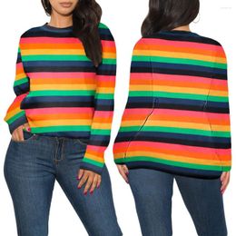 Women's Sweaters European And American Sexy Fashion Striped Printing Round Neck Long-sleeved Loose Ladies Cotton Sweater Women