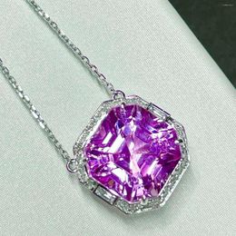 Chains LR2023 Fine Jewellery Solid 18K Gold Nature Kunzite Gemstones 35.03ct Diamonds Pendants Necklaces For Women Birthday's Gifts