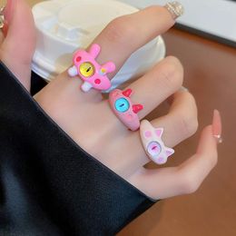 Cluster Rings Minar Funny Multicolor Enamel Cartoon Eyes Ear Charm For Women Wide Chunky Open Adjustable Finger Ring Casual Accessories