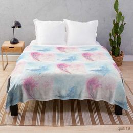 Blankets Colourful Feather Pattern Flannel Throw Blanket Watercolour Style King Size Blanket for Kid Boys Girl Bed Sofa Couch Decor R230824