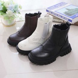 Boots Children Chelsea Boots Fretwork British Style Kids Short Boots Warm Winter Zipper Fashion Elegant Platform Boys Girls Flat Shoes L0824