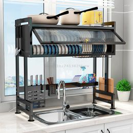 Kitchen Storage Sink Drainage Dish Rack Dustproof Adjustable Shelf With Cabinet Door Cupboards Sinks Lockers