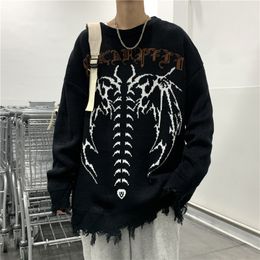 Men's Sweaters Y2k Gothic Clothes Skeleton Mens Streetwear Harajuku Style Fashion Emo Sweater Cable Knit Sweater Men's Pullover Fall Sweater 230823