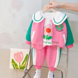 Clothing Sets Baby Girls Spring Kids Coats Floral T Shirt Pants 3 Pcs Suits Infant Clothes Outfits Children Princess Costume 230823