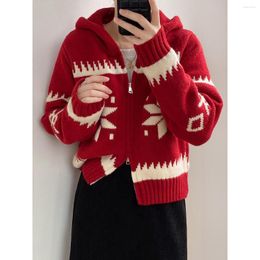 Women's Knits Christmas Snowflake Sweater Cardigan Jacket Female 2023 Winter Zipper Hooded Knit Tops Womne's Clothing