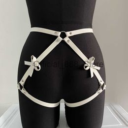 White Garter Belt Bow Thigh Garter Leather Lingerie Body Harness Bondage Suspender Sexy Harness Women Fetish Rave Accessories x0824