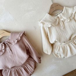 Clothing Sets Infant Baby Girls Clothes Suit Lotus Leaf Collar Solid Cotton T-shirt PP Shorts Spring Autumn Toddler Set