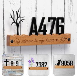 Garden Decorations Personalised House Number 3D Wooden Acrylic Door Number Modern House Signs Address Plaque Doorplate Wall Decoration Laser Engrav 230823