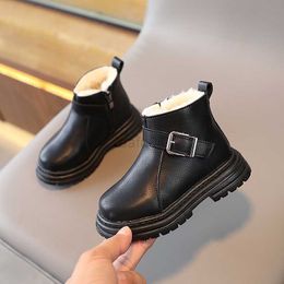 Boots Autumn and Winter Kids Plush Short Boots British Style Boys Simple Warm New Leather Shoes for Girls Child Fashion Unisex Booties L0824