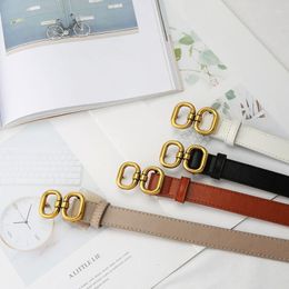 Belts Antique Gold Double Round Snap Buckle Thin Belt For Women's Inswear Style Paired With Dress Suit Jeans