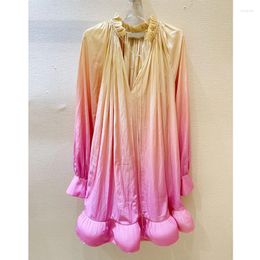 Casual Dresses 23 Summer High End Magic Colour French Elegant Mini Women Quality Lantern Sleeves V Neck Gradient Petal Fairy Dress