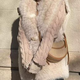 Women's Fur Europe And America Autumn Winter 2023 Casual Round Neck Button Faux Warm Vest Loose Elegant Coat