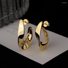 Stud Earrings Renya Stainless Steel Irregular C Shape Real Gold Plated Metal Twist For Women Fashion Dome Drop Earring