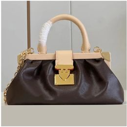 M 46544 leather cloud bag classic chain lock handbag soft leather canvas handle handbag Liu Ding handbag fashion casual messenger bag clutch metal fashion wallet.