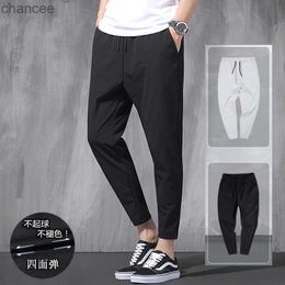 2023 New Korean Ice Silk Elastic Trousers Four Seasons Thin Casual Men'S Loose 9-Point Large Size Small Foot Sports Pants SpringLF20230824.