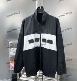 xinxinbuy Men designer Coat Jacket WINDBREAKER Three Colour Panelled letter print long sleeve women Grey Black white khaki red S-2XL